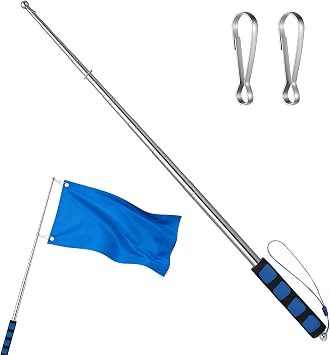 Portable Flag Pole with 2 Pcs Clips Telescopic Handheld Flag Pole Extendable Stainless Flags Poles 6.56Ft/2Meter Telescoping Guiding Flagpoles for 3x5 Flags Black Blue