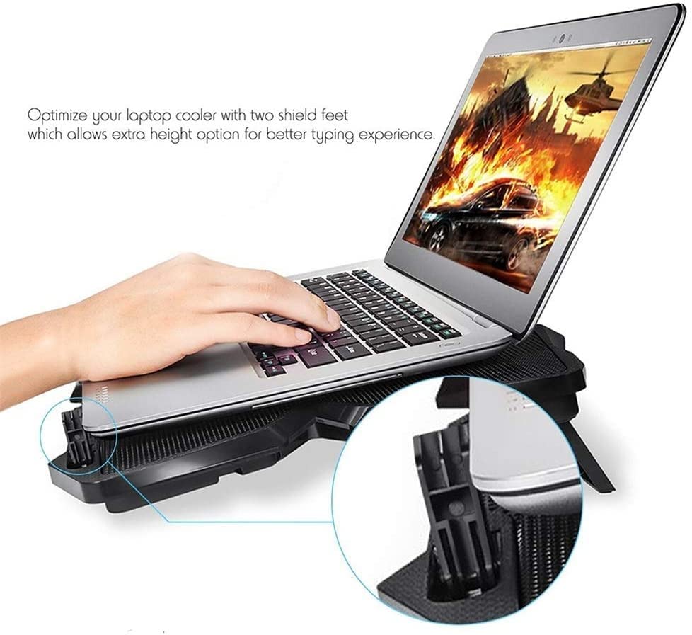 Base refrigeradora para laptop de 15,6" y 17", con 4 ventiladores silenciosos, altura ajustable y 2 puertos USB miniatura 2