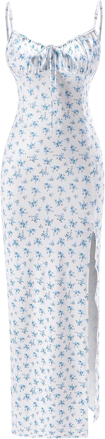 Women's Floral Maxi Dress Summer Scoop Neck Bodycon Slit Boho Sundress Beach Vacation Clothes