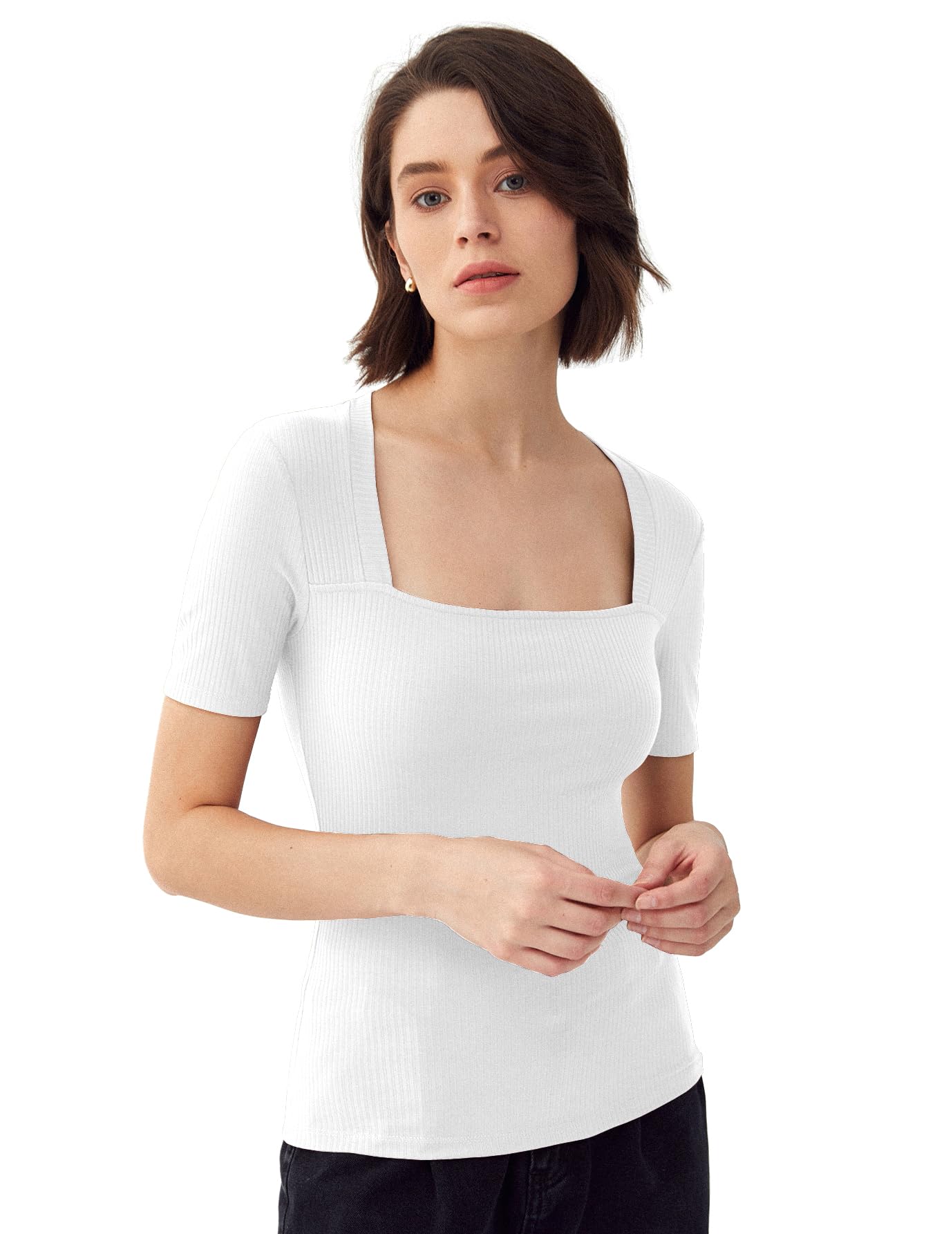 Sugathari Damskie i dziewczęce solidne koszulki z dzianiny, kwadratowy dekolt, T-shirty, z krótkim rękawem (T-Shirt 106)