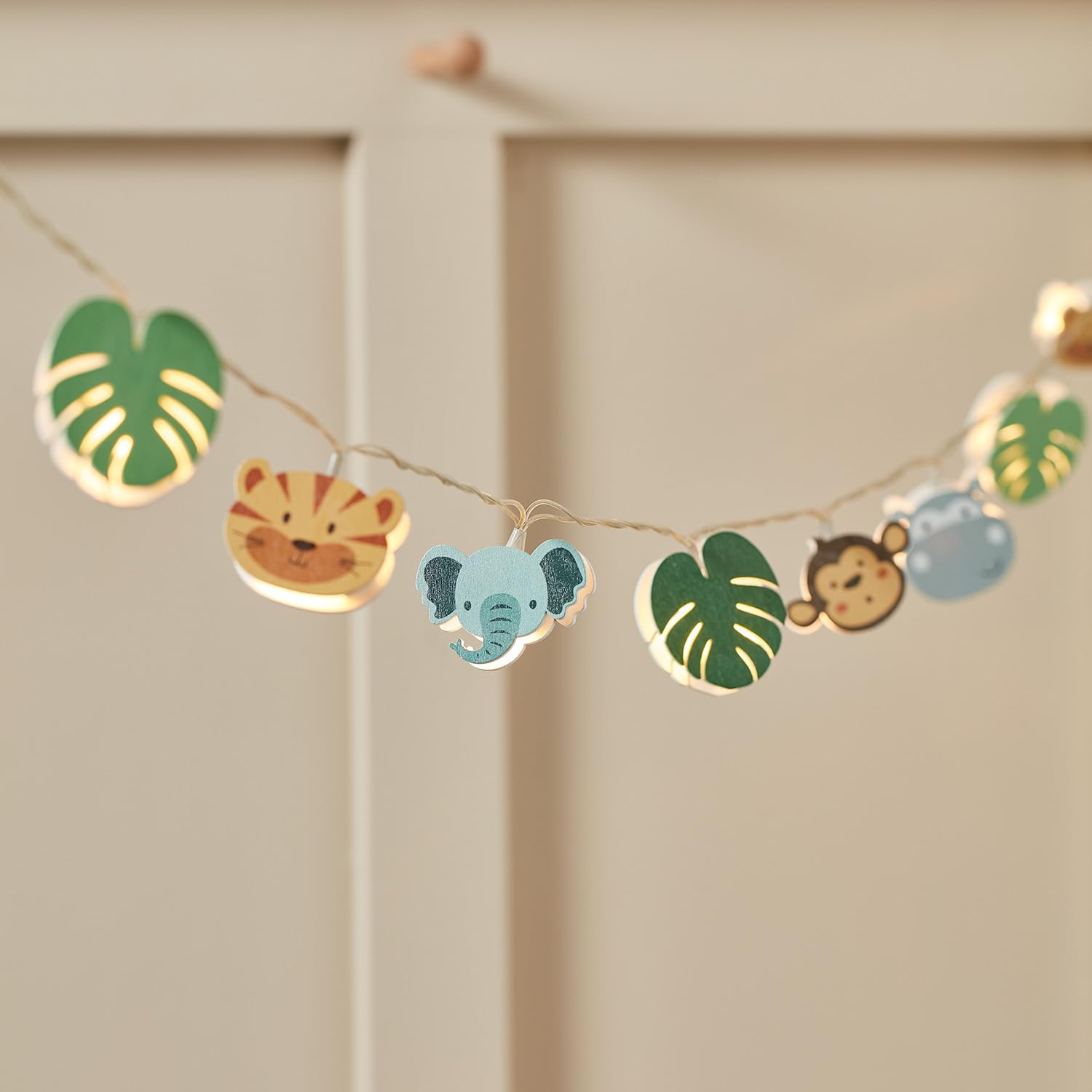 Lights4fun Safari Children's Fairy String Lights Nursery Bedroom 12 Warm White LEDs Battery Operated with Timer & Remote Control Indoor Use