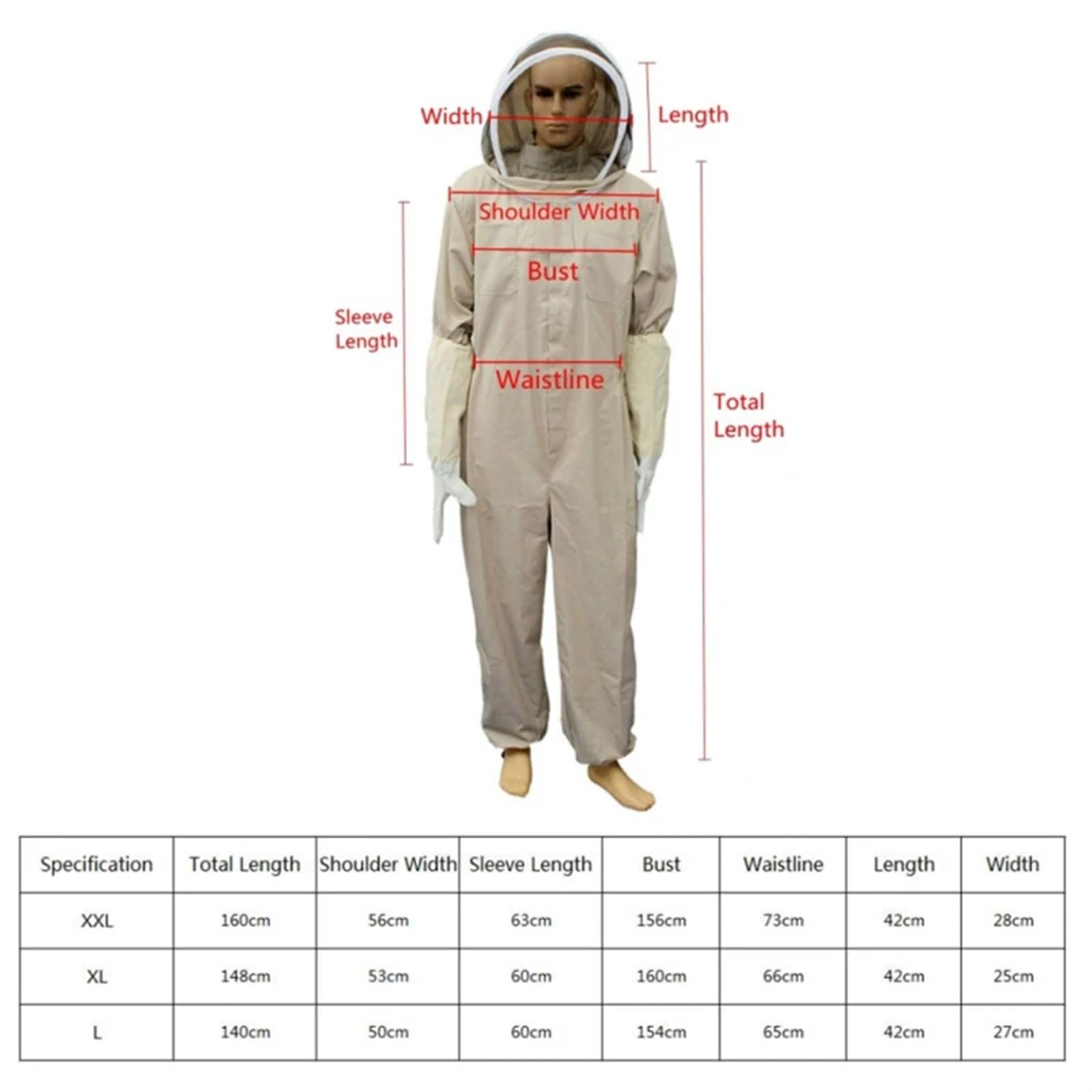 Tuta Apicoltore Abbigliamento anti-ape for apicoltura in un unico pezzo con guanti(L)