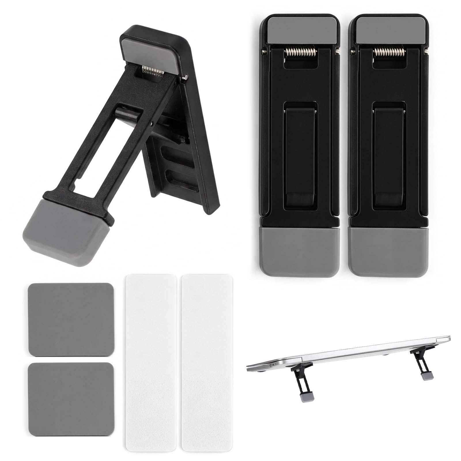 2 Pcs Portable Keyboard Riser, Zinc Alloy Mini Laptop Stand with 3 Adjustable Tilt Angles, Invisible Foldable Keyboard Stand for Desk, Self-Adhesive Laptop Feet for Most Keyboards and Laptops (Black)