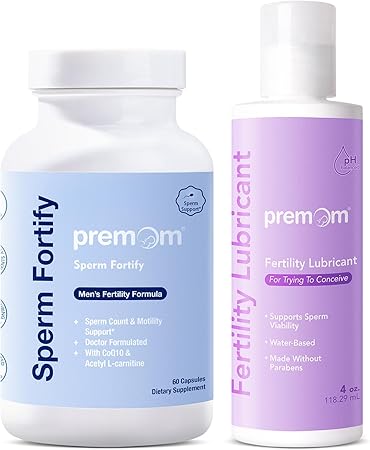 Premom Male Sperm Fortify Capsules - Male Fertility Supplements for Men Personal Fertility Lubricant for Conception 4oz Bundle â€“ Fertility Support for Women and Men