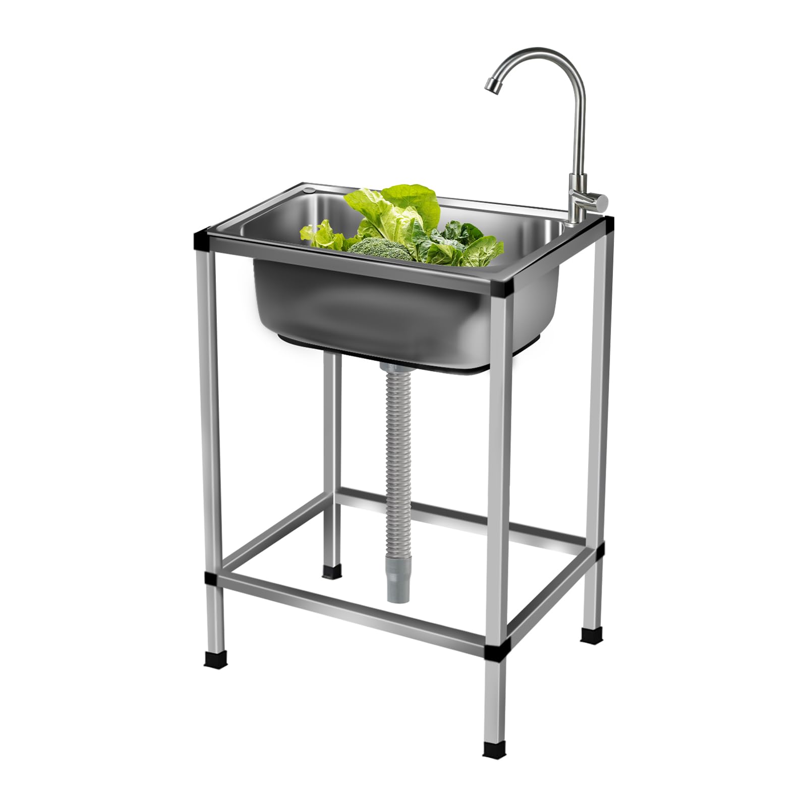 Lavabo Indipendente da Cucina Inox, Lavello da Esterno con Rubinetto | Lavello Commerciale Autoportante Lavello di Utilità Lavabo Cucina Lavamani Industriale Per Garage Cortile Giardino 42X37cm