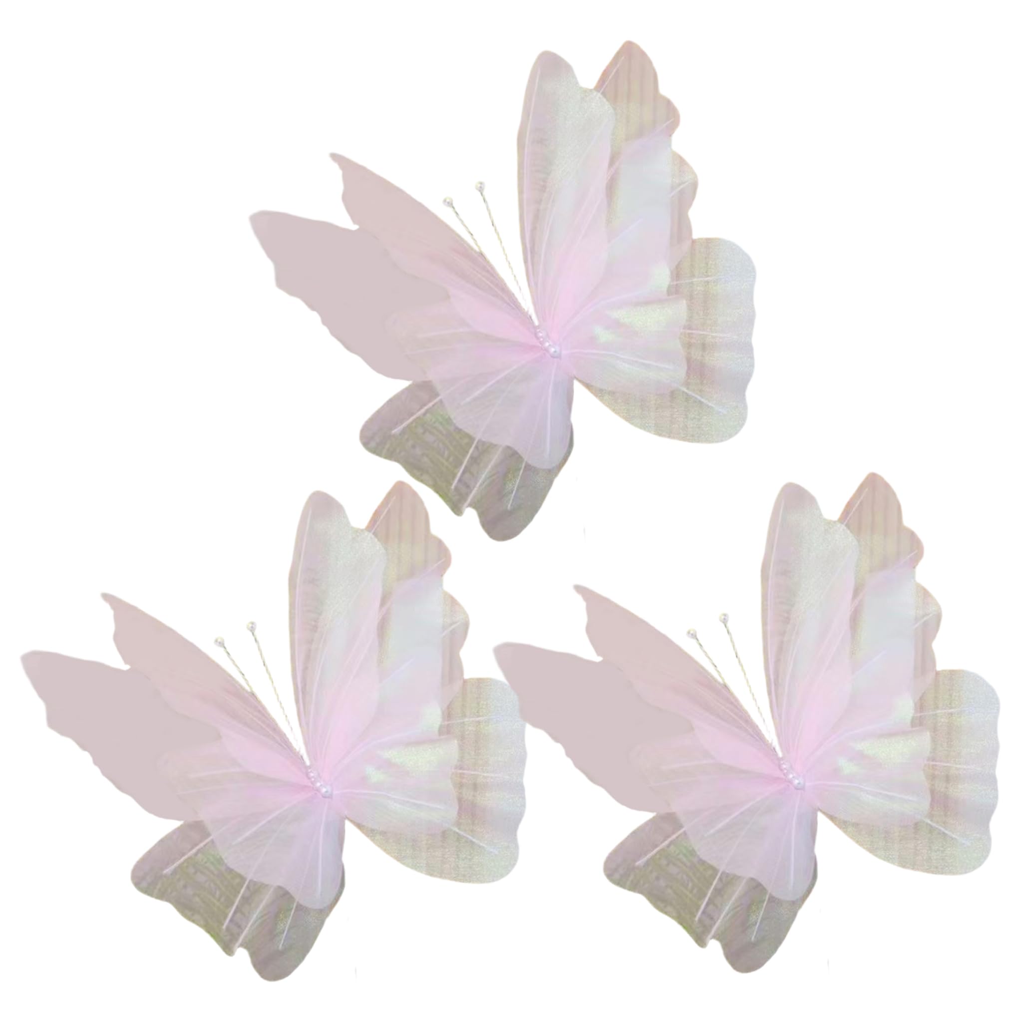 Syglawnd Butterflies, 3Pcs Artificial Butterflies 20 Inch 3D Realistic Exquisite Iridescent Gauze Large Butterfly Decorations for Wedding DIY Crafts Photography, Style 2, Artificial