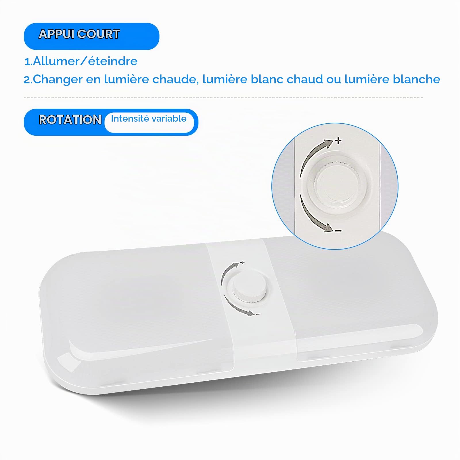 SUPAREE Lampe 12v LED Camping Car Lumiere Camping Car Plafonier Eclairage Caravane 12v Interieur avec Interrupteur Dimmable pour RV Camion Bateau Voiture Van Cabine Fourgon 3 Couleurs 1PC