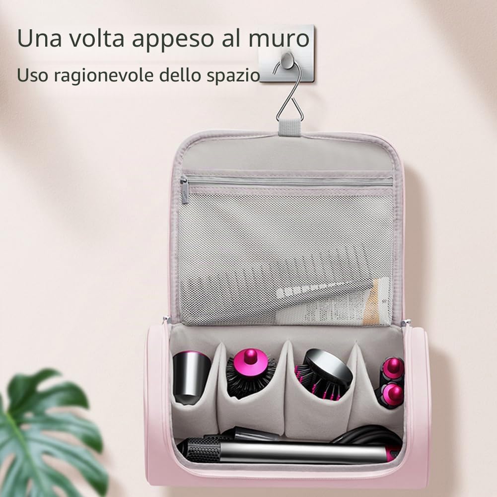 Custodia da Viaggio Impermeabile Compatibile con Dyson Airwrap/Supersonic - Organizer Portatile con Gancio per Arricciacapelli, Accessori e Styler - Borsa Multitasche Protettiva (Rosa)