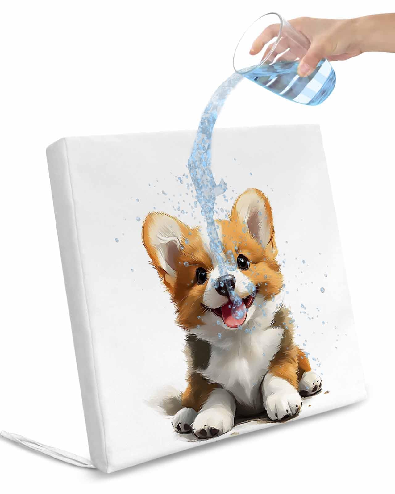 Hokiten Brown White Puppy Outdoor Cushion Chair Cover Set of 4 - Waterproof Couch Seat Covers, Modern Cute Watercolor Dog Cartoon Patio Furniture Protector Cushions Slipcovers for Sofa/RV, 20