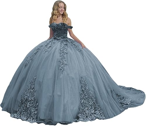 Miniatura 10 de Zhangyo Sweet 16 Vestidos de quinceañera Vestido de bola de hombros descubiertos Vestidos de 15 años Puffy Tulle Vestido de membrillo con tren CXL085