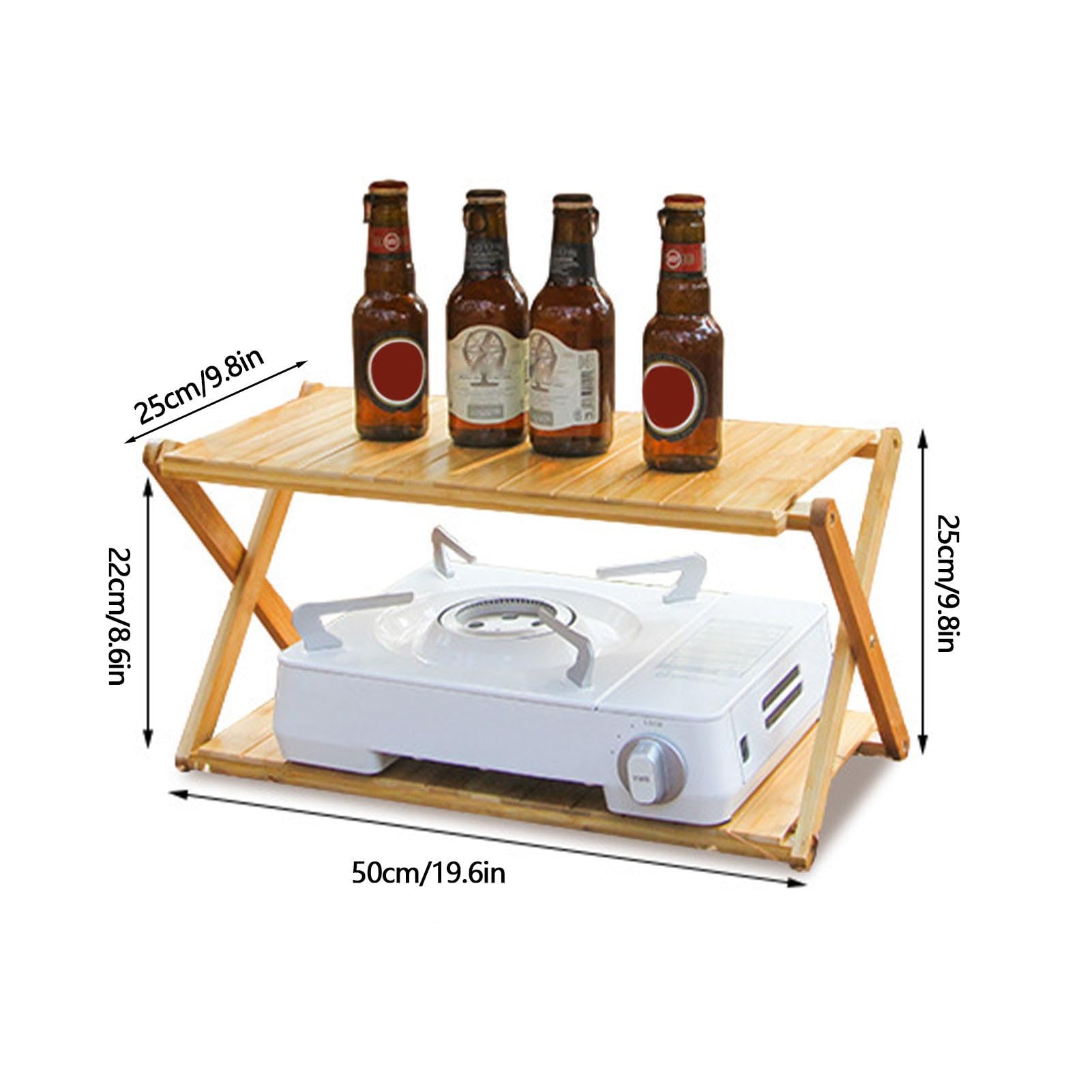 Camping-Klappregal, Camping-Klapplagerregal,2-stufiges Holzregal - Pflanzenregal für den Innenbereich, faltbar, zusammenklappbarer Schuhregal-Organizer, Holzregal