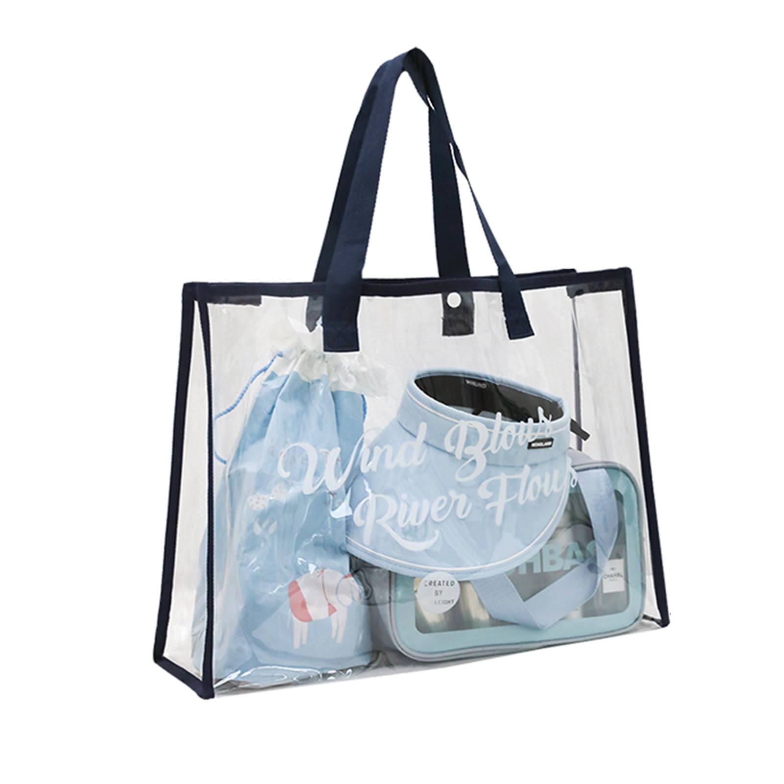 Grand sac de plage pour femme, sac de plage d'été imperméable en PVC, sac fourre-tout transparent, trousse de toilette transparente, sac à bandoulière portable en plein air pour vacances,