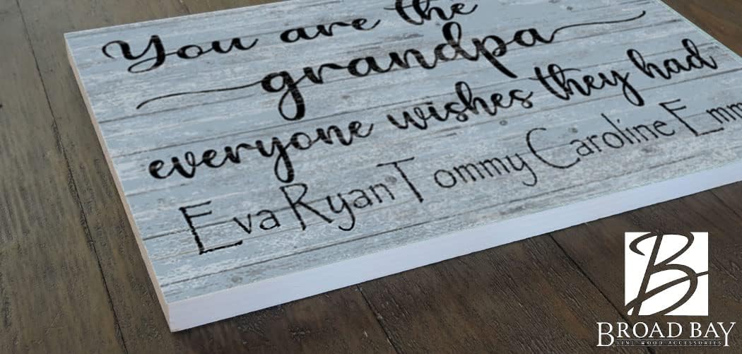 You Are The Grandpa Everyone Wishes They Had Sign Custom with Names Grandfather Gift - Solid Wood -16.5in x 10.5in (Blue)