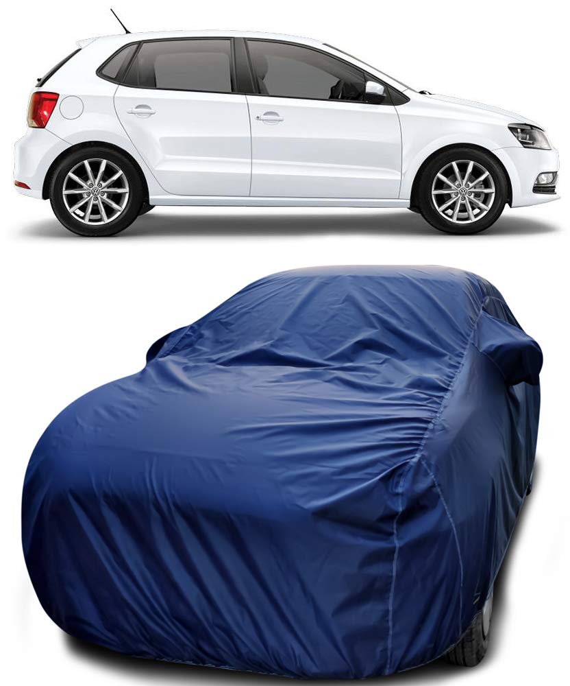 MOTROX Car Cover Compatible with Volkswagen Polo Equisite with Mirror Pocket Triple Stitched Bottom Elastic Water Resistant UV Protection & Dustproof Car Cover-Blue