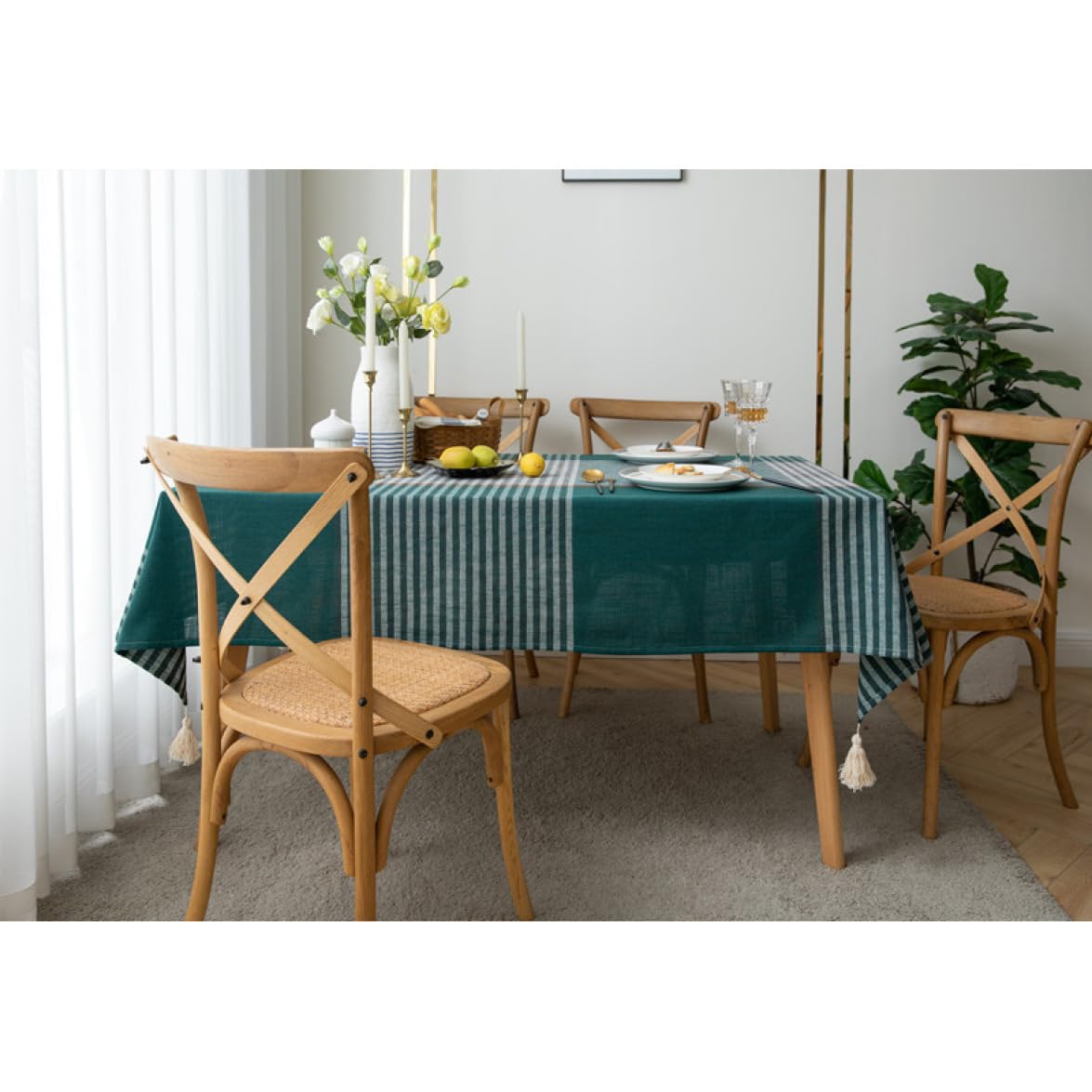 Vintage 花柄刺繍のテーブルクロス エメラルドグリーン レア