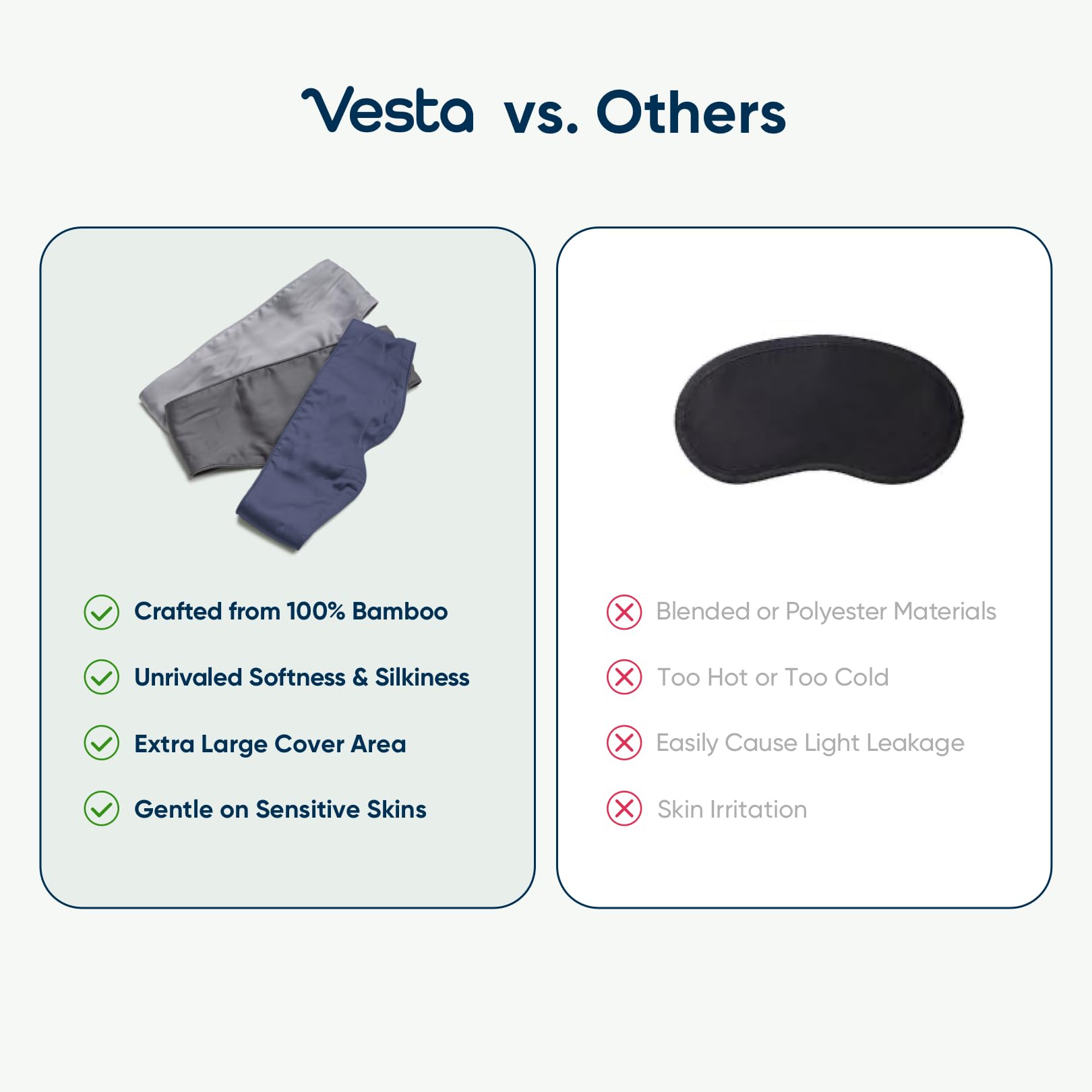 Vesta Antifaz para dormir de viscosa de bambú 100%, suave y sedoso, ajustable, tamaño completo para un oscurecimiento total, perfecto para dormir, viajar y siesta, incluye bolsa de viaje y caja de