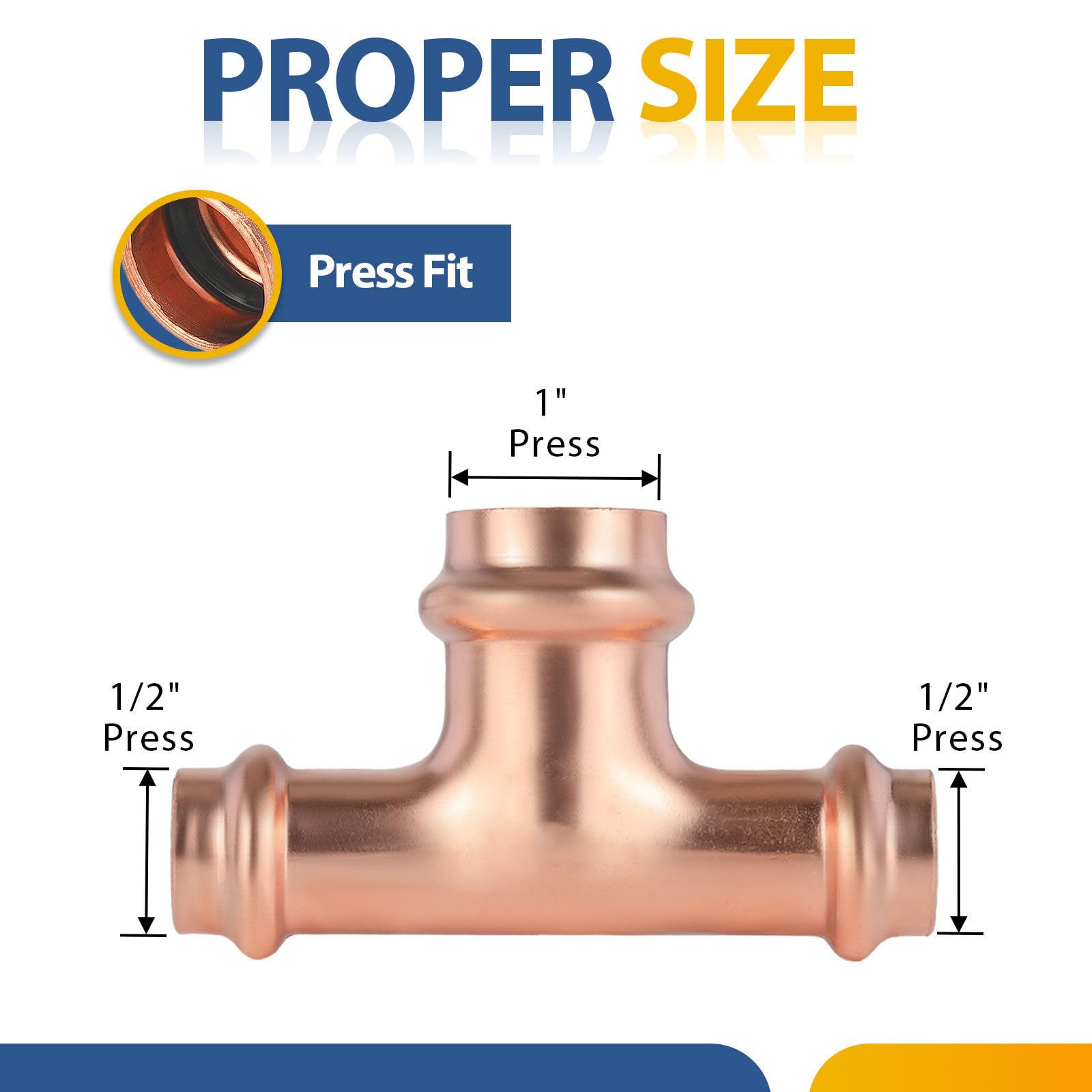 Paquete de 50 Conectores en T reductores de Cobre, 1/2" P x 1/2" P x 1", Conector en T Reductor de presión para plomería, derivación de transición de tamaño de tubería de Tres vías