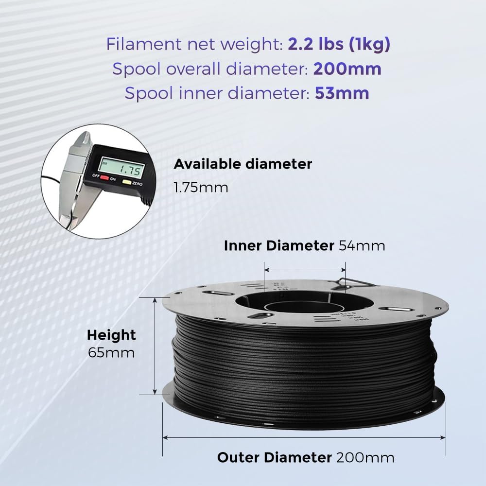 VOXELAB Carbon Fiber PETG 3D Printer Filament, PETG Carbon Fiber Black Filament 1.75mm 1KG (2.2 LBS) 1 Spool, 3D Printing Material, Dimensional Accuracy +/- 0.02 mm, PETG CF Black