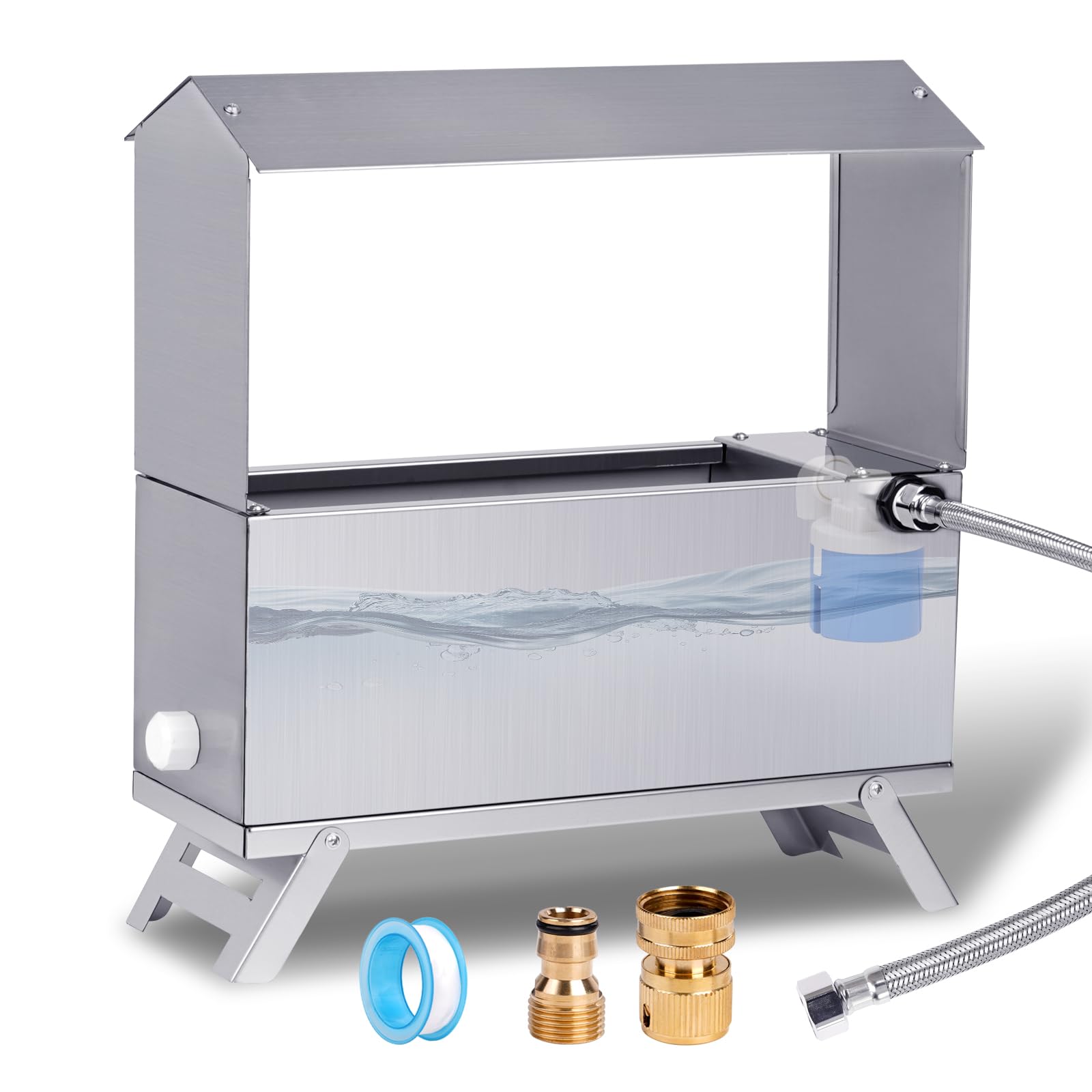 1.5 Gallon Automatic Chicken Waterer,Stainless Steel Chicken Water Feeder with Leg,Automatic Water Dispenser for Poultry Duck with Float Valve Kit,