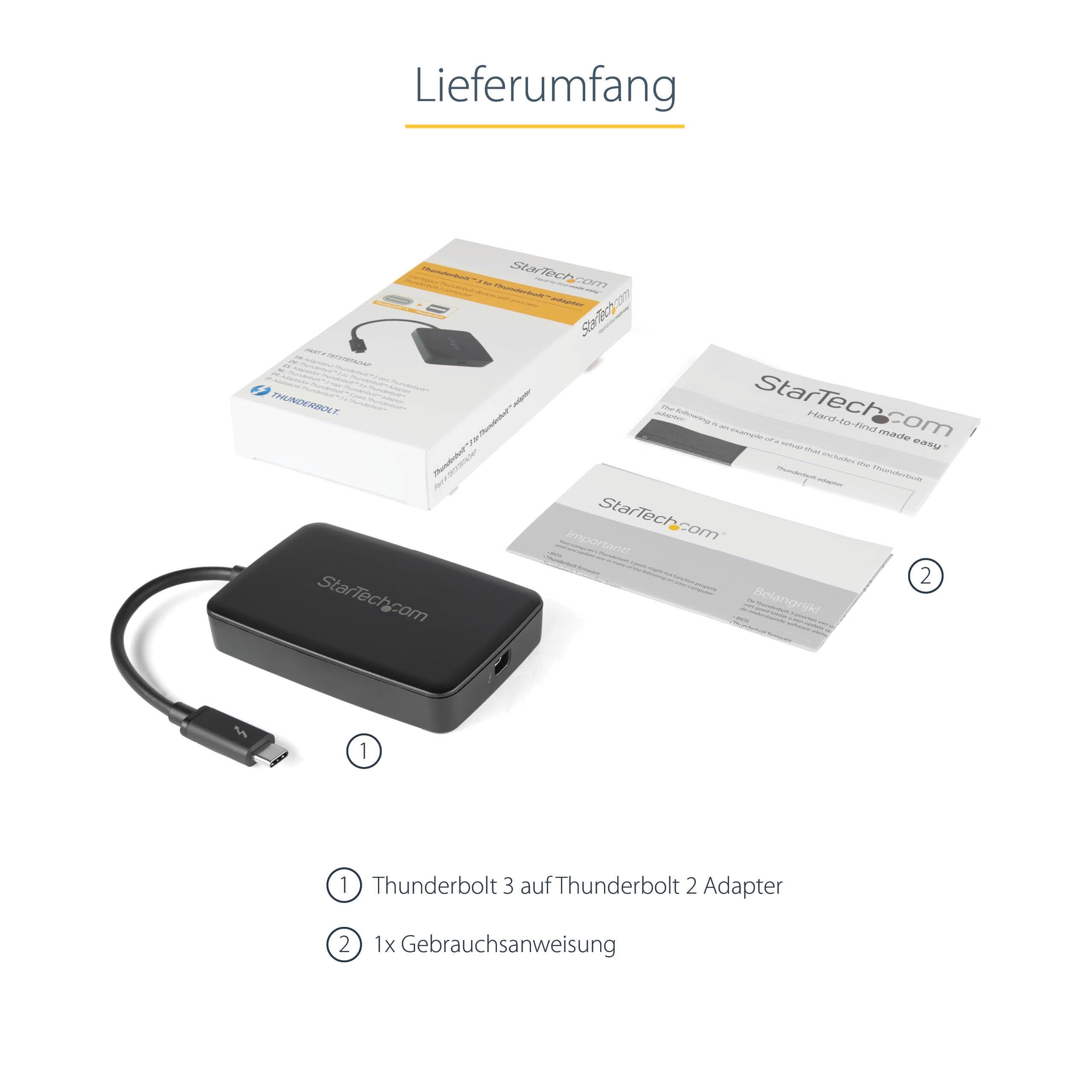 StarTech.com Thunderbolt 3 auf Thunderbolt 2 Adapter (Nicht umkehrbar) - TB3 Laptop auf TB2 (20Gbit/s) oder TB1 (10Gbit/s) Bildschirme/Geräte - Schwarz - Windows/Mac (TBT3TBTADAP)