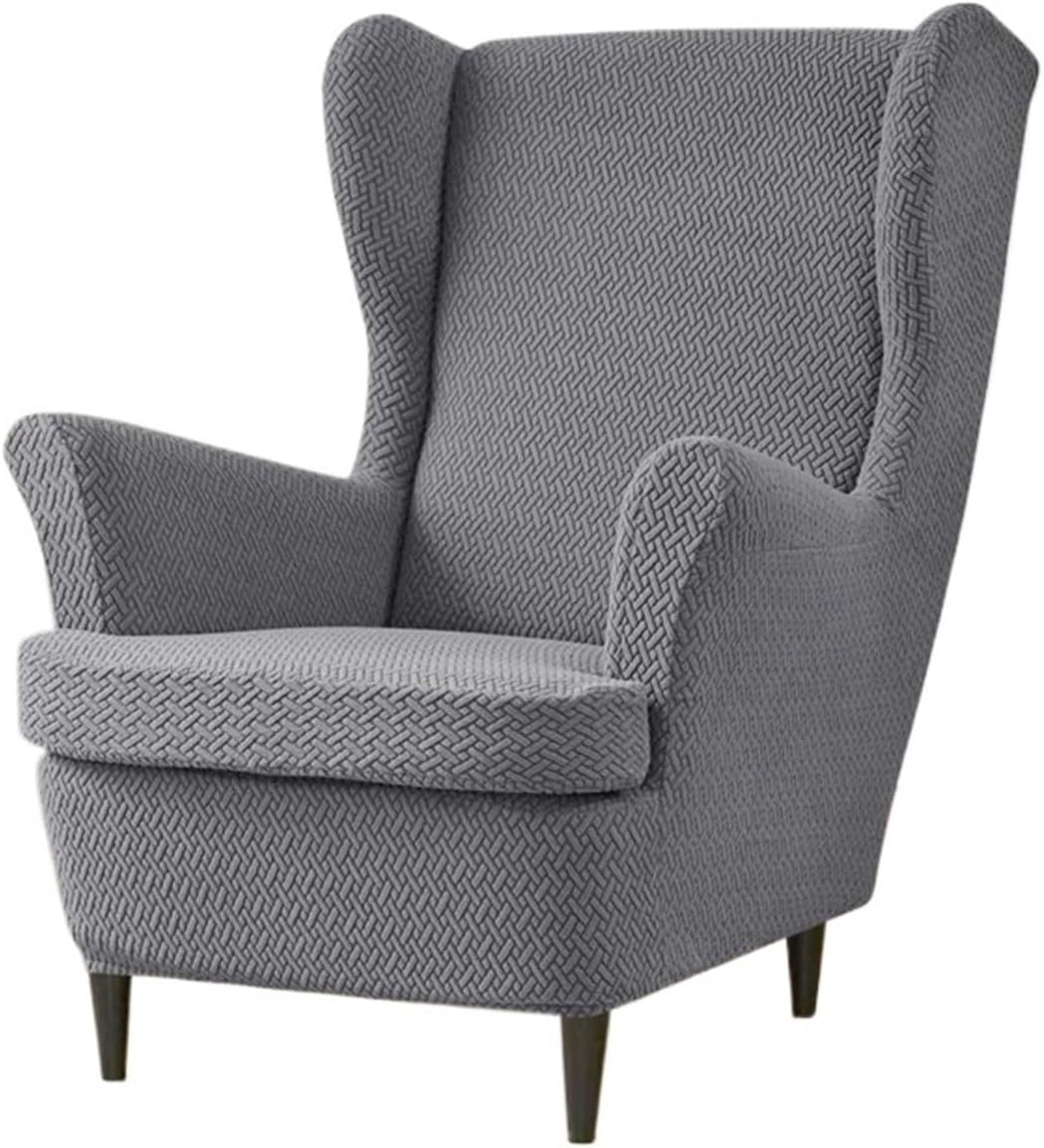Wing Chair Slipcover 2pcs/Set Elastic Wing Chair Cover Solid Color Armchair Slipcover with Seat Cushion Stretch Sofa for Living Room Office(Color 5)
