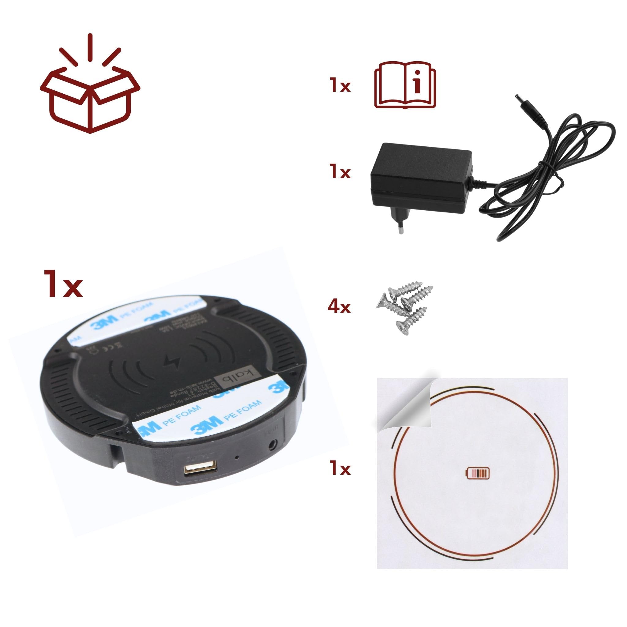 Kalb | DualCharge caricabatterie wireless da 10 W con uscita USB da 15 W, supporto fino a 30 mm, invisibile, caricatore a induzione con ventola, alimentatore di rete, cavo da 1200 mm
