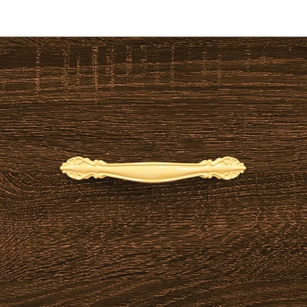 Mesa de centro marrón efecto roble 50 x 50 x 40 cm de material de madera con patas de hierro, elegante mesa auxiliar para salón, dormitorio y pasillo, tablero robusto con cajón para espacio de