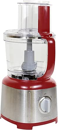 Kenmore 11 Cup Food Processor - Vegetable &amp; Fruit Salad Cutter, Multifunctional, 500 W, Chopper, Clicer, Mincer, Puree, Grater, Blades, Shredder, Compact Stainless Steel Kitchen Appliances, Red
