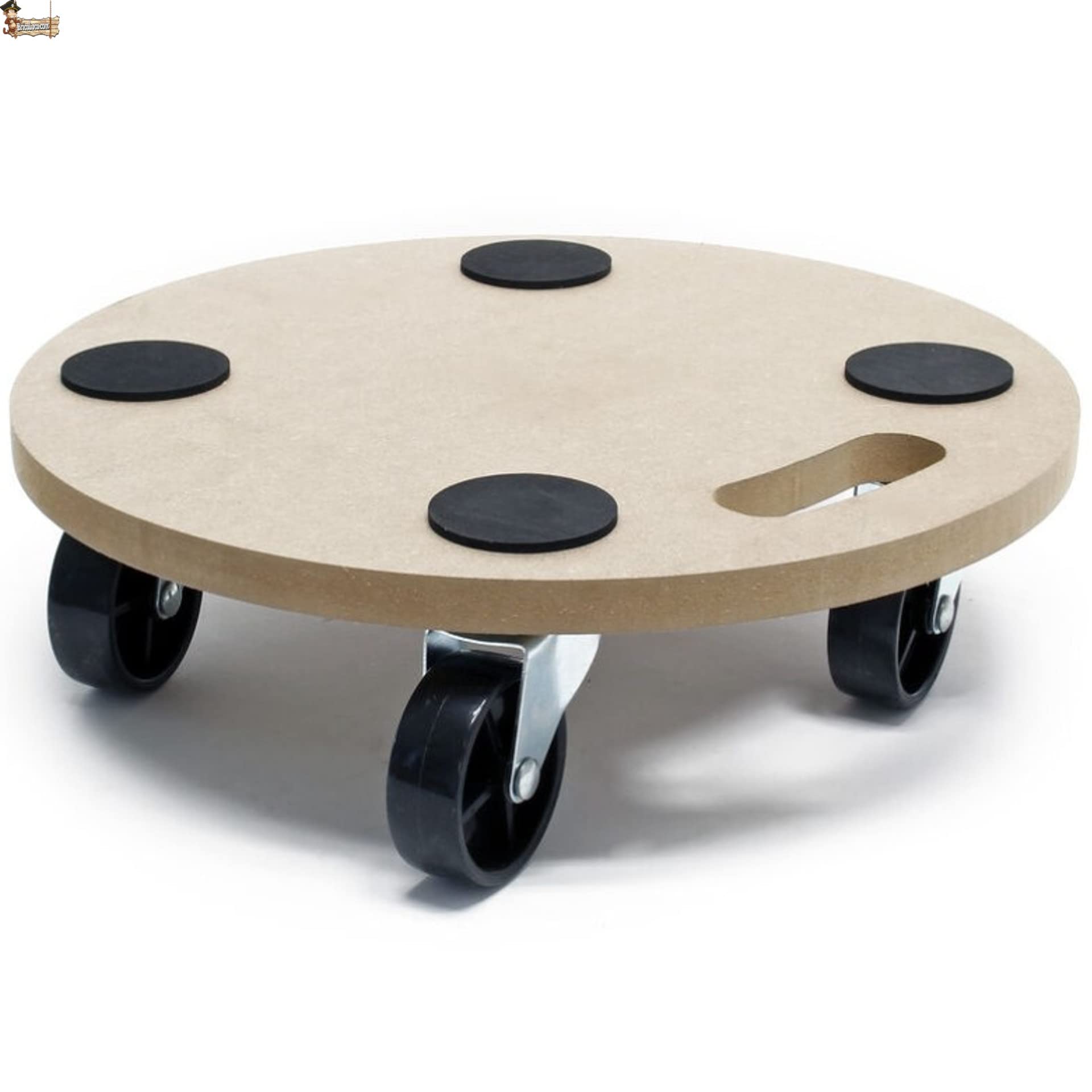 BricoLoco.com Plataforma Base con Ruedas giratorias 360º. Pack 2 uds. 38 cms. Carro Redondo rodante Soporte de Carga Porta macetas, tiestos, butano, Cajas, mudanza, Transporte. Tabla Madera DM (2)