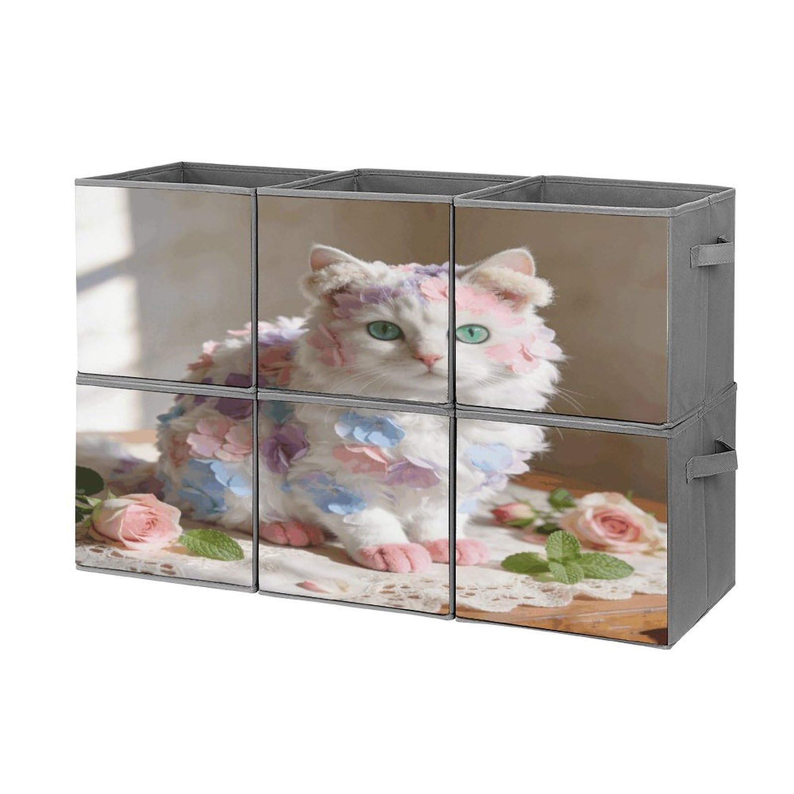 Fodpand Style Flannel Cube Bins With Double Handles,Set Of 6 Cube Organizer, Stackable And Foldable Storage Bins For Organization, Closet, Shelves, Offices