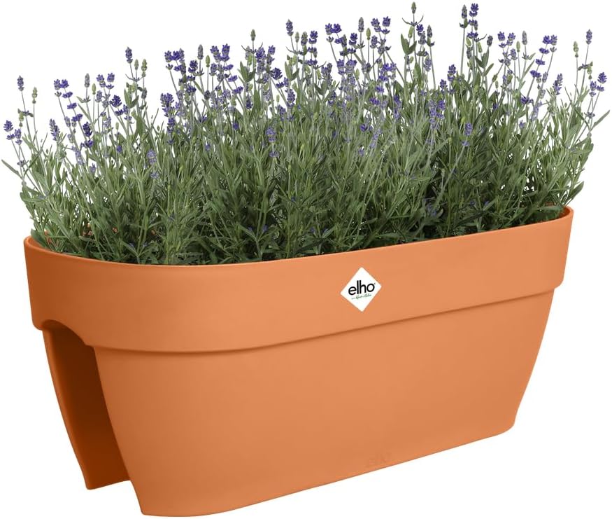 elho Vibia Campana Flower Bridge 60 - Balcony Flower Box with Bracket - 100% Recycled Plastic - L 59 x W 26 x H 22 cm - Brown/Terracotta