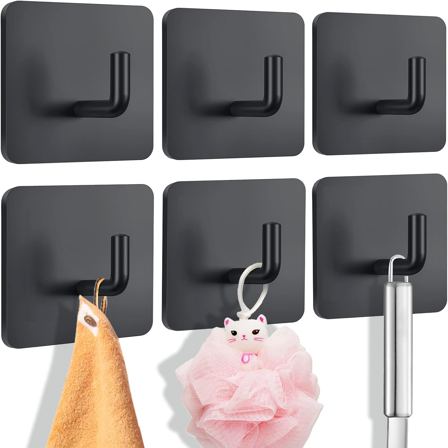 FLYNGO Self Adhesive Wall Hooks for Hanging Heavy Items, Stainless Steel Hooks for Wall Without Drilling, Hooks for Clothes, Bathroom, Towel, Kitchen (Pack of 6)