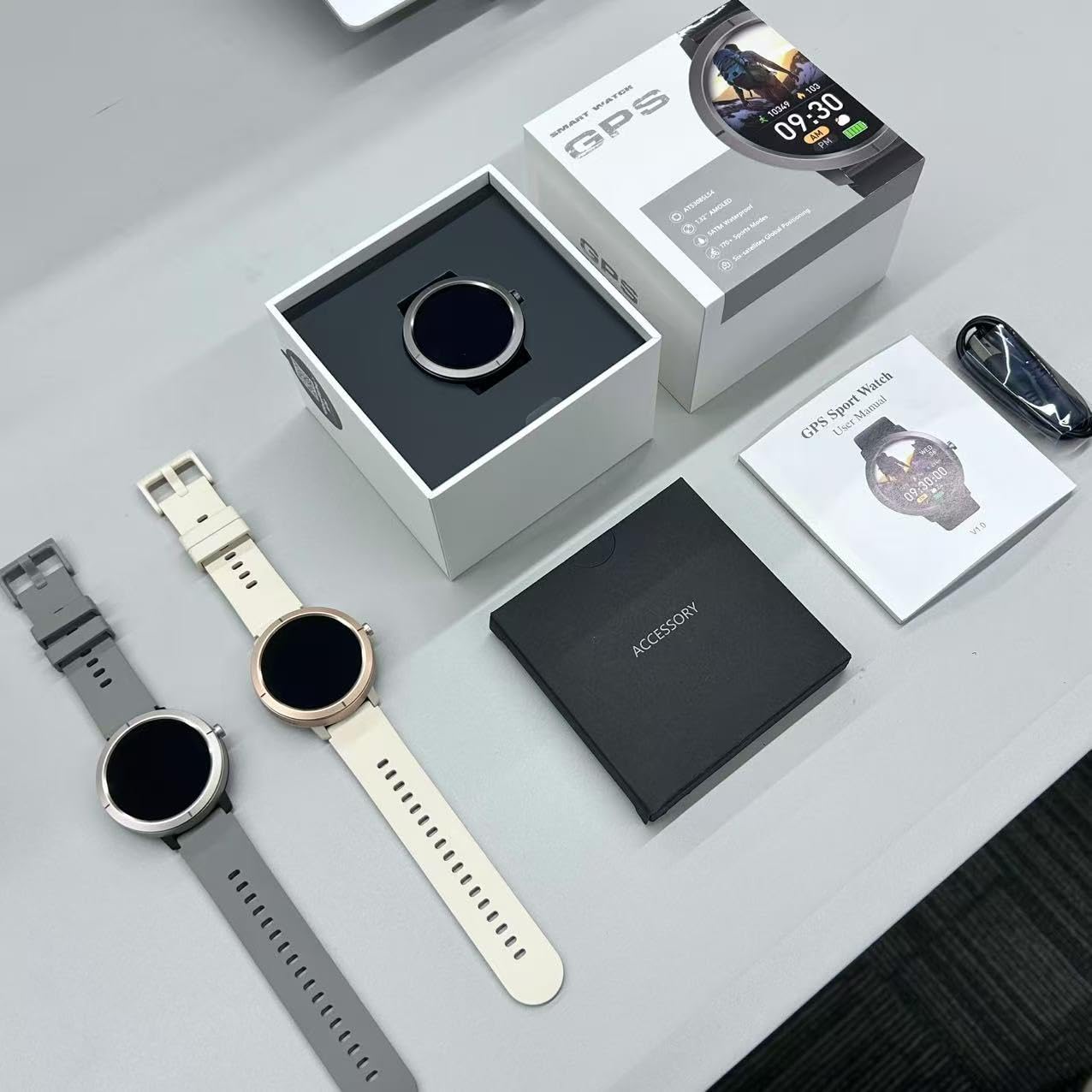 beyerswerk Alpha Sport Smartwatch mit GPS für Männer und Frauen, wasserdichte 5 ATM Schwimmuhr, Anrufe tätigen/annehmen, 1.32'' AMOLED-Display, Fitness-Tracker, Herzfrequenz- und Schlafmonitor