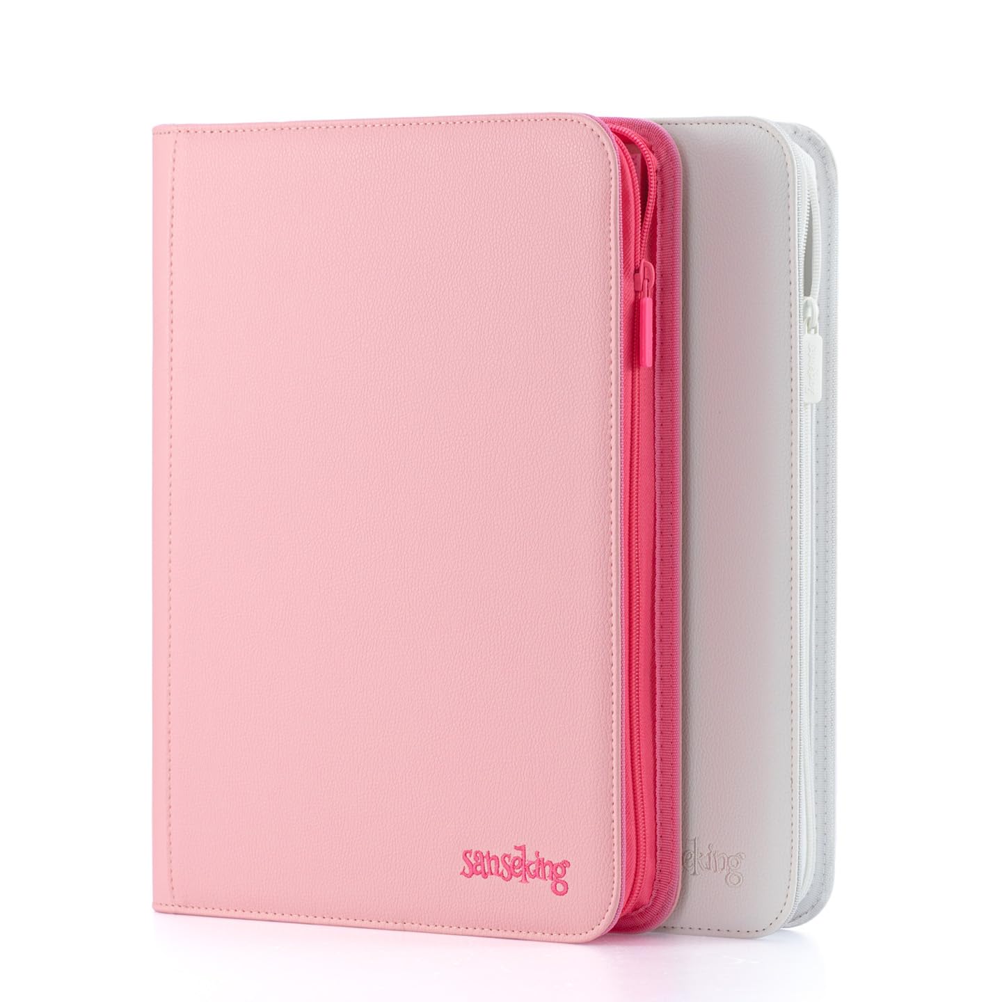 Premium Zipper 4/9/12 Pocket PU Card Binder - Aesthetic Pink & White Album for Pokemon Cards, Game Collection & Fan Photos (9 grid,pink)