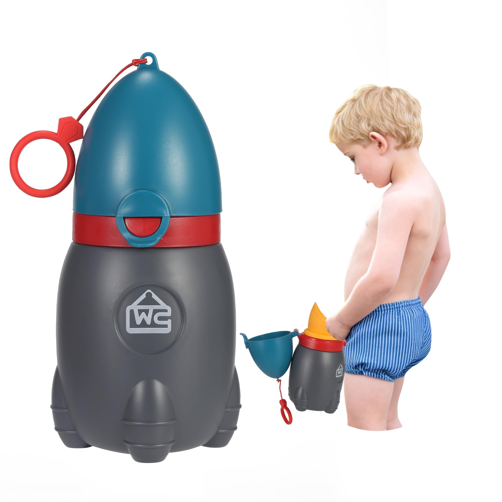 ONEDONE Portable Urinal for Kids Rocket Pee Cup for Kids Emergency Urinal for Toddlers Boys Girls 12.5 OZ Small Pee Bottle for Kid Child Camping Car Travel Potty Training Baby Urinal Teal - 1