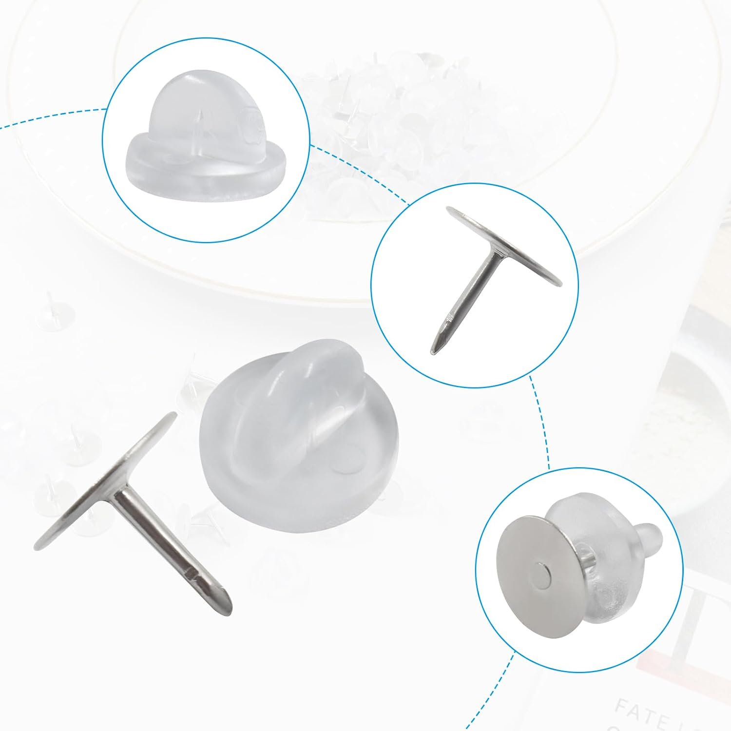 80 Pairs Rubber Blank Pin Backs, Butterfly Clutch Backings Holder Tie Tacks Keepers Replacement with 9.5mm Length 10mm Width Lapel Enamel Pins for Craft Making(Transparent)