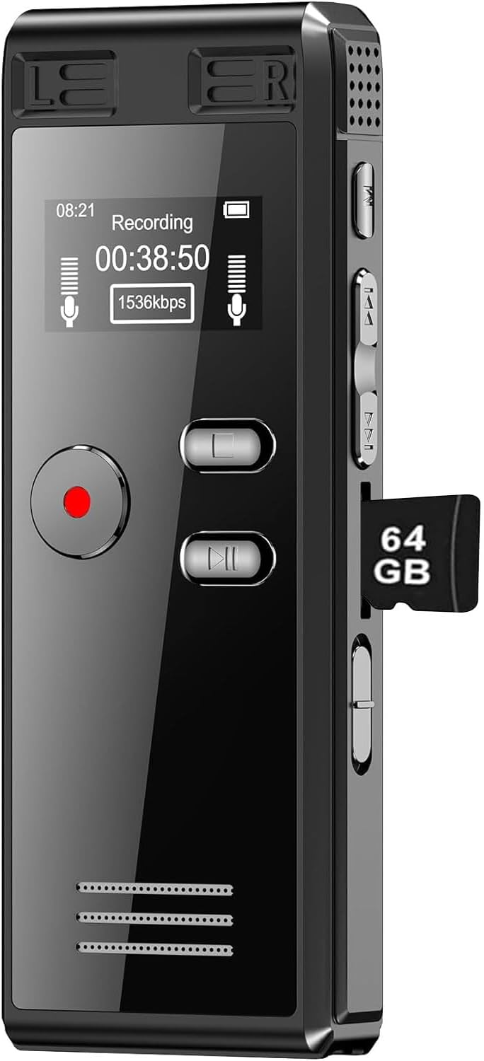 64GB Digital Voice Activated Recorder with Playback - 4552 Hours Audio Recording Device
