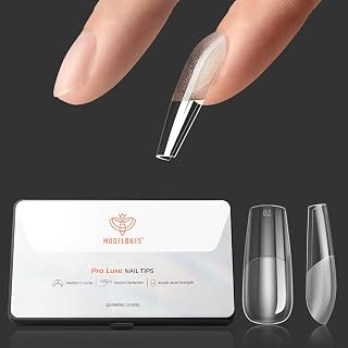 Pro Luxe Instant Nail Apex Tips 15 Sizes, Medium Coffin Extension Gel Tips Pre-building & Pre-etched Thicker Strength Acrylic Fake Nails Full Cover 120 Pcs