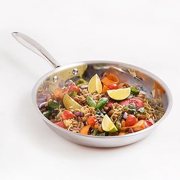 The Indus Valley Triply Stainless Steel Fry Pan | Large 26cm/10.2 inch, 1.9Ltr, 1.1kg | Induction Friendly | Nonstick 3-Layer Body, 100% Pure & Toxin-Free, No Chemical Coating