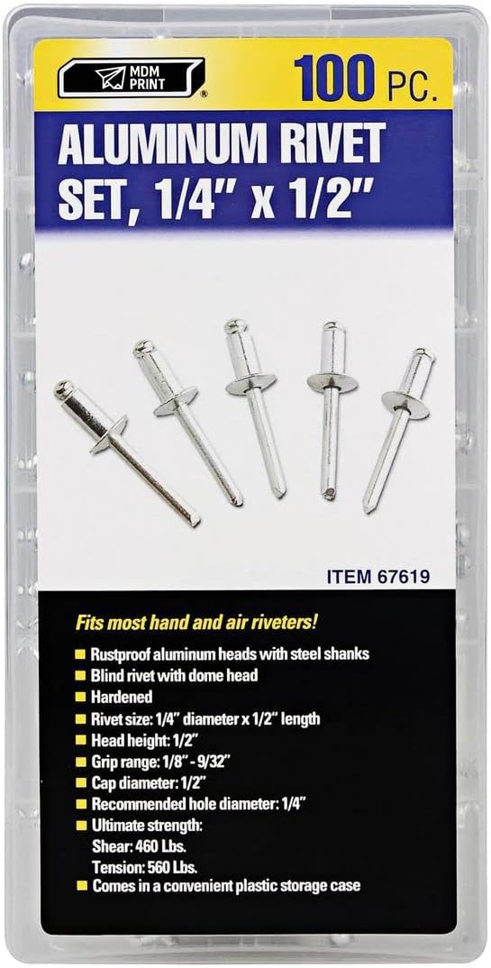 1/4 in. Aluminum Blind Rivet Set, 100 Piece Industrial