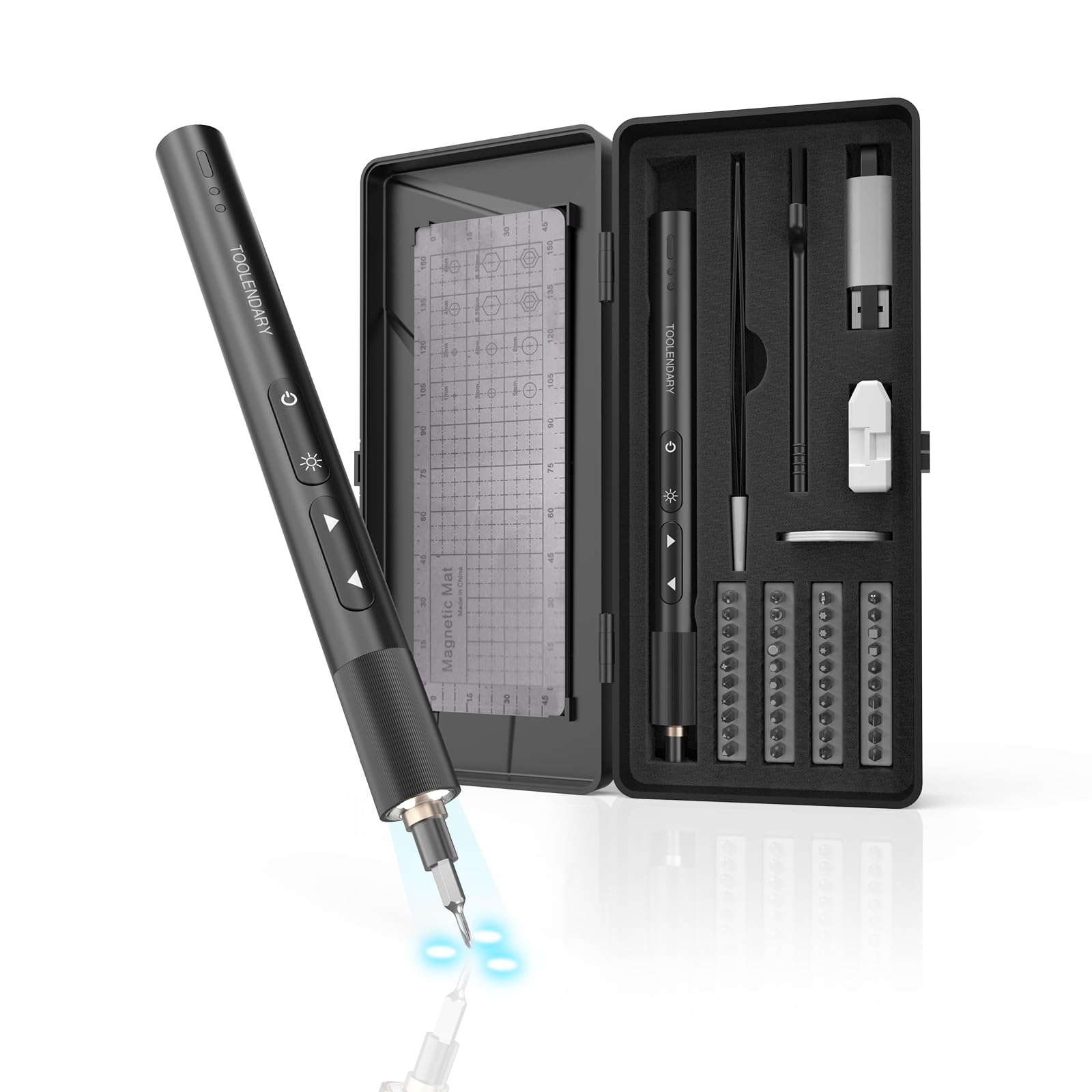 Tournevis électrique de précision 47 en 1 avec 40 embouts pour réparation de PC portable noir