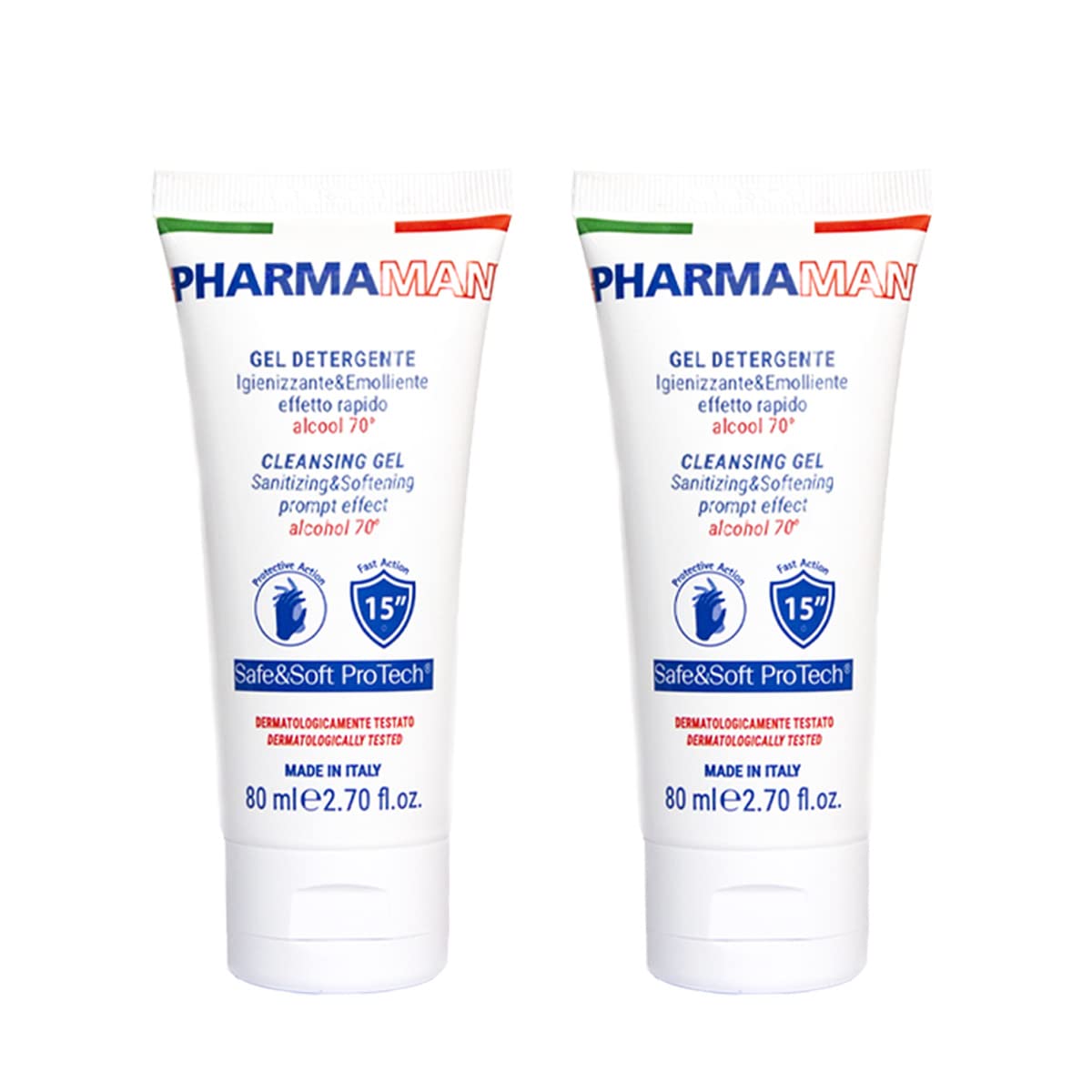 Pharmamani KIT 2 PEZZI GEL IGIENIZZANTE MANI da 80 ml. 70% Alcool, Effetto Rapido, Non appiccica, si assorbe subito e idrata le mani. Profumo gradevole, Dermatologicamente Testato. Formato tascabile.