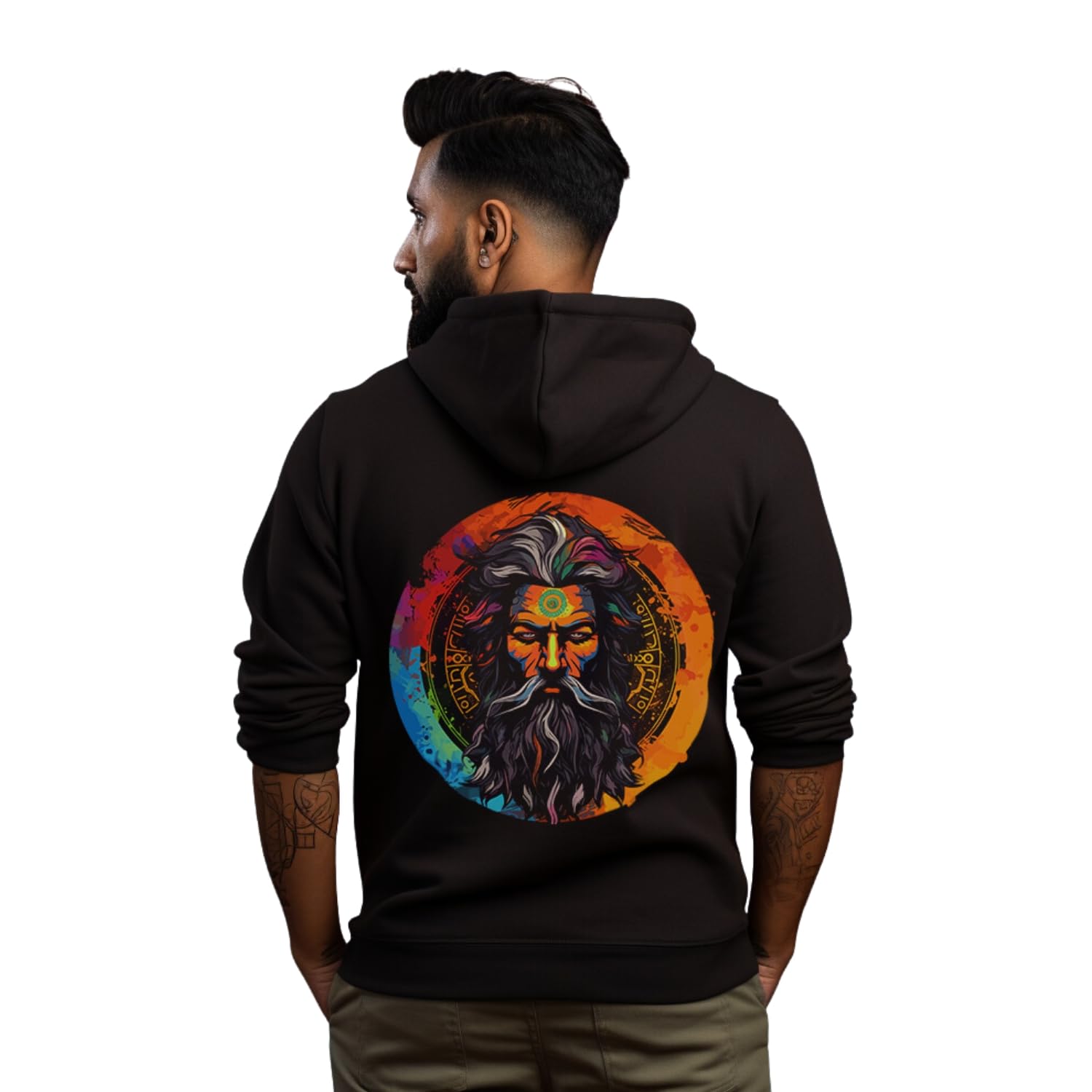 prabhu bhakti Prabhubhakti Solid Black Aghori Back Printed Pullover Full Sleeve Hoodies Full for Men-picture-13
