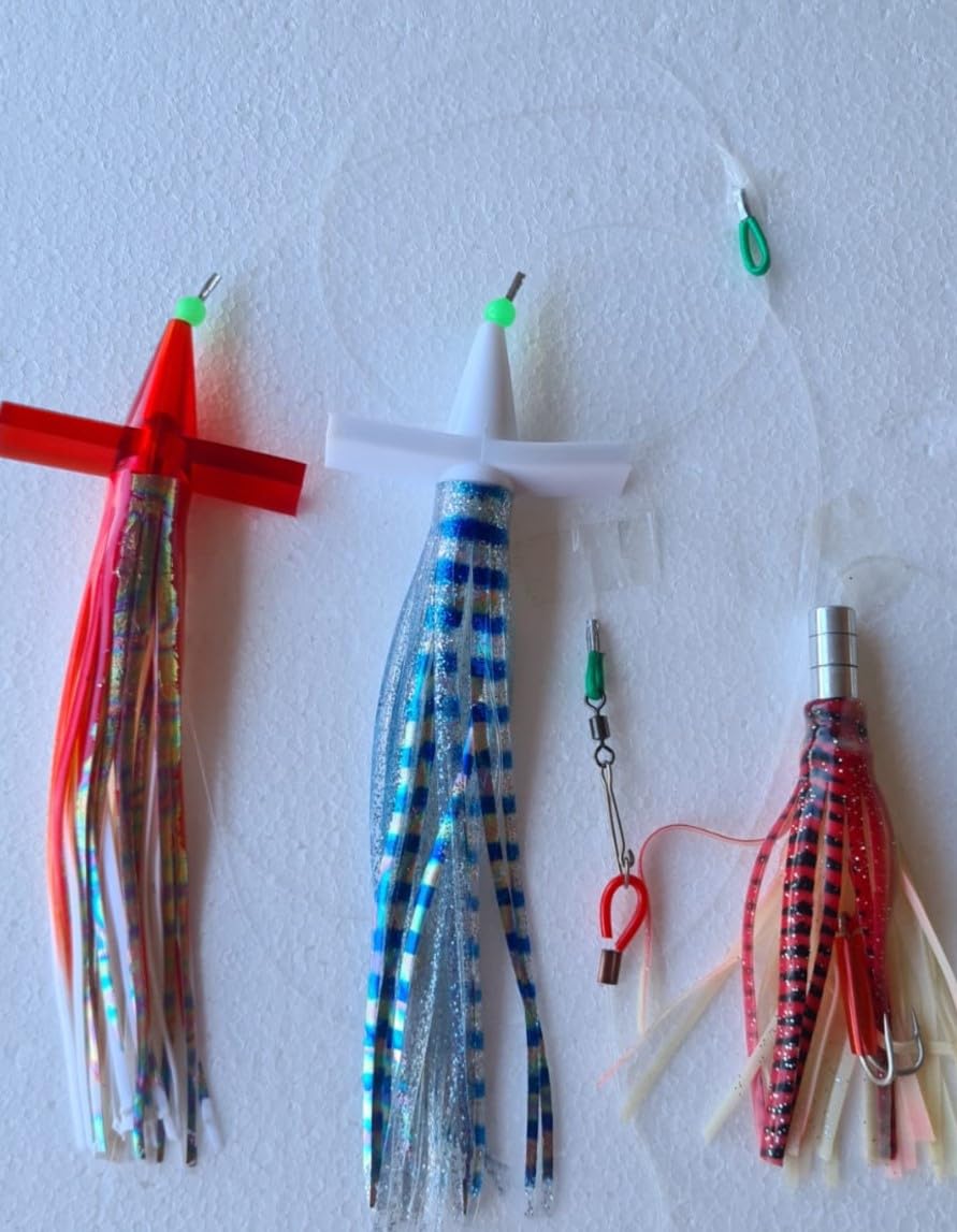Kit Artigianale Per Pesca a Traina - Doppio Teaser e Octopus Armato - Lenza Completa 2.30 mt circa