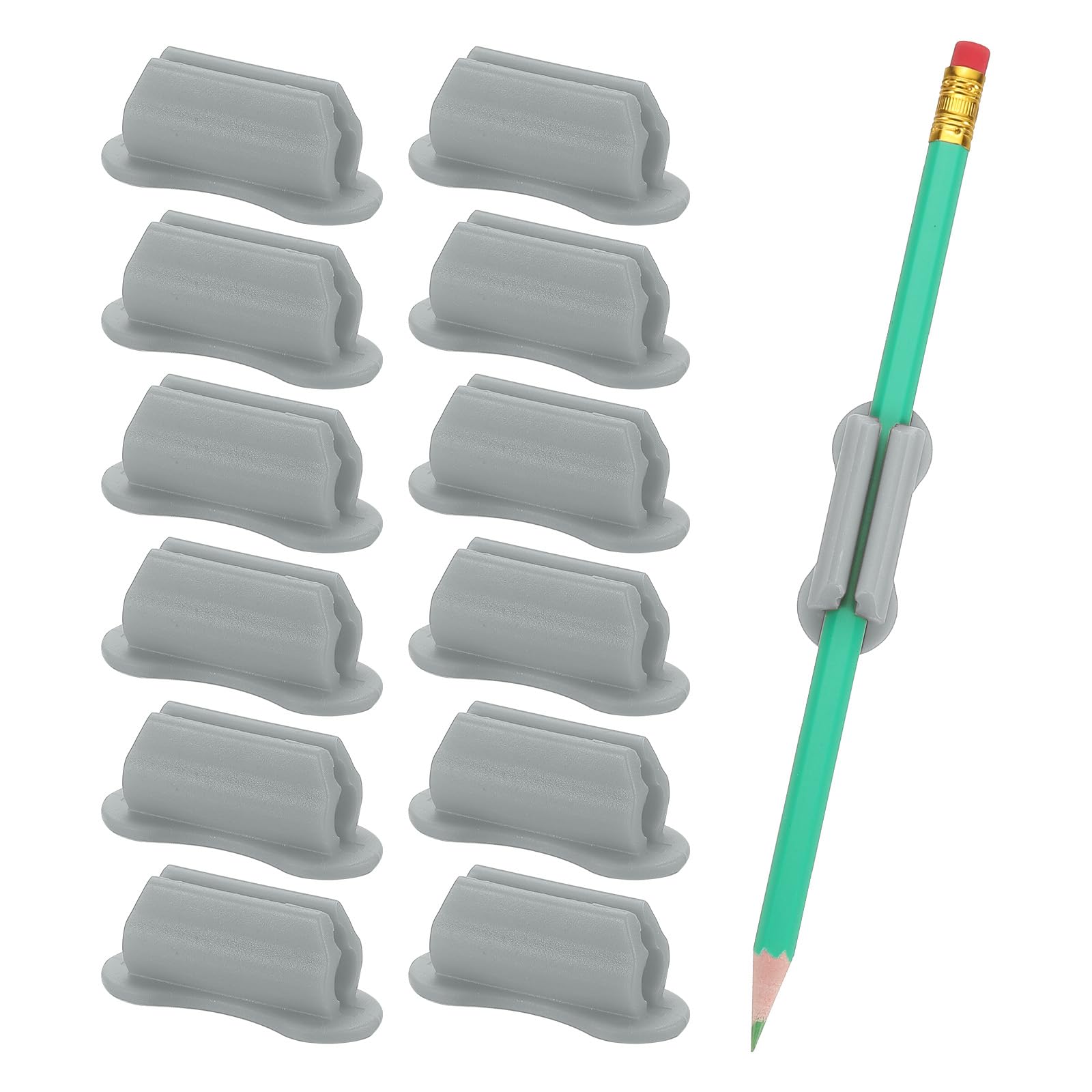 PATIKIL 12 Pcs Adhesive Pencil Holders for Desk, Universal Pencil Clip Silicone Pen Holder Office Desk Pen Organizer for Wall Clipboard Teacher Supplies, Gray