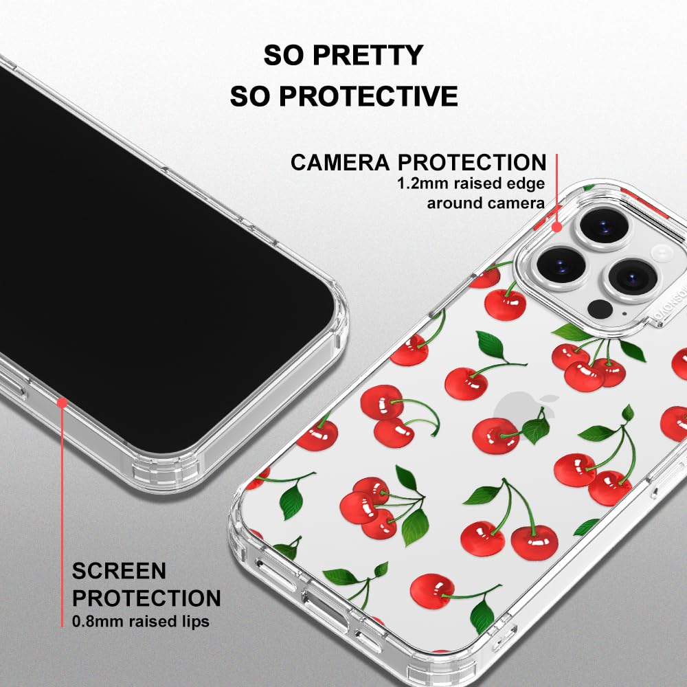 MOSNOVO Cover per iPhone 16 Pro Max - Custodia Trasparente Sottile Antiurto in TPU+PC per Telefono [Protezione Caduta da 6,6 Piedi/Anti-Peel] - Ciliegia Carina - 4