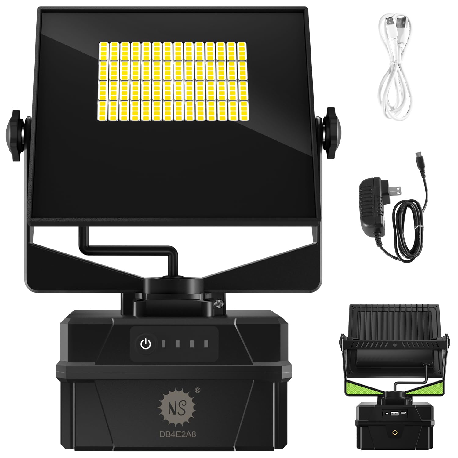LED Rechargeable Work Light,IP67 Waterproof 9000LM Super Bright Flood Lights，Equipped with 4400 mAh Battery, 5 Brightness Modes Temporary Work Light