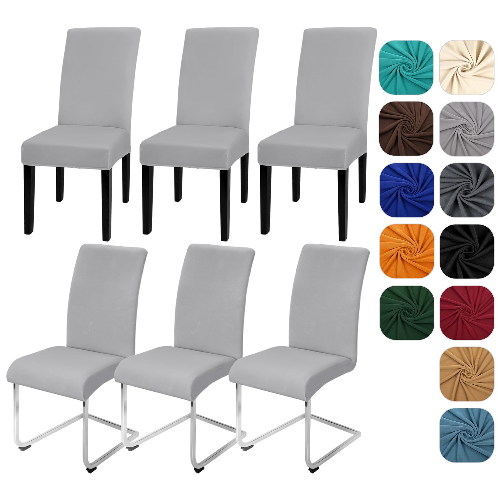 Yugarlibi Juego de 6 fundas elásticas para silla, elásticas, extraíbles, lavables, para cocina, restaurante, hotel, banquete, boda (gris claro, 6 unidades)