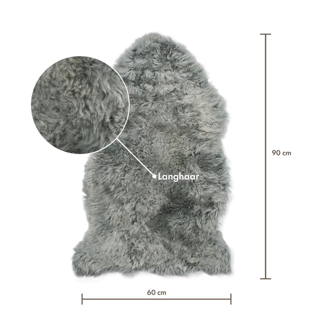Nordic Sheep Lammfell Langhaar Fellteppich 90x60 cm, Hellgrau | Echtes Lammfell, jedes Stück ein Unikat der Natur, ideal für Sofa, Stuhl & Esstisch, viele Farben