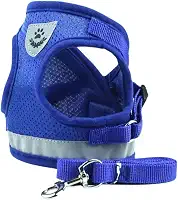 Coleira Peitoral para Cachorros e Gatos com Colete Reflexivo Regulável e Guia de Passeio (AZUL, S)